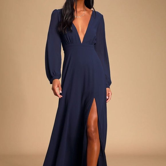 long sleeve maxi dress navy blue